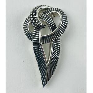 Vintage Marcel Marboux Brooch Modernist Brutalist Feather Leaf Pewter look ribbe